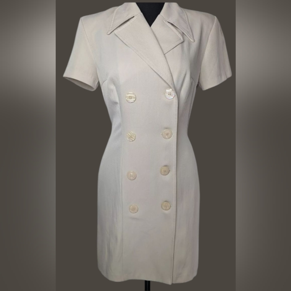My Michelle Vintage Fitted Dress Beige Sz 7/8 Double Breasted Button Front R-2